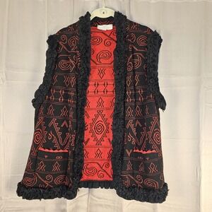 Brenda French French Rags Womens Red Black Wool Blend Cardigan‎ Sweater Vest Lg